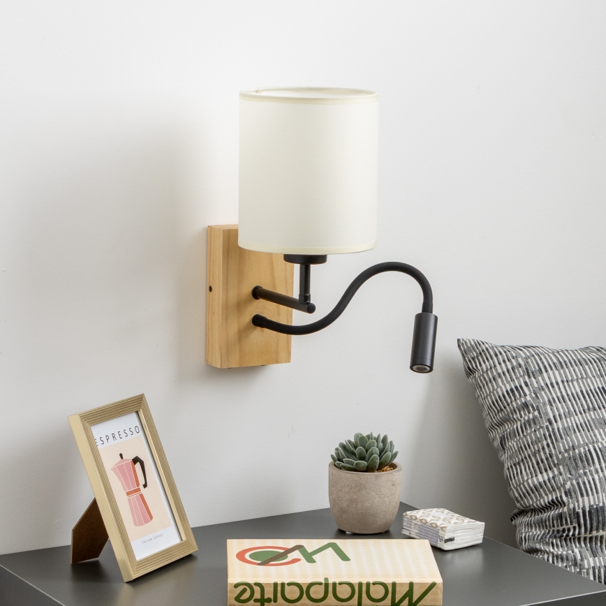 Brilagi - LED Aplique flexible NUBILA WOOD 1xE27/25W/230V + LED/3W roble/negro/color crema