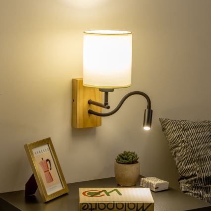 Brilagi - LED Aplique flexible NUBILA WOOD 1xE27/25W/230V + LED/3W roble/negro/color crema