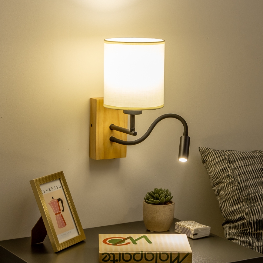 Brilagi - LED Aplique flexible NUBILA WOOD 1xE27/25W/230V + LED/3W roble/negro/color crema