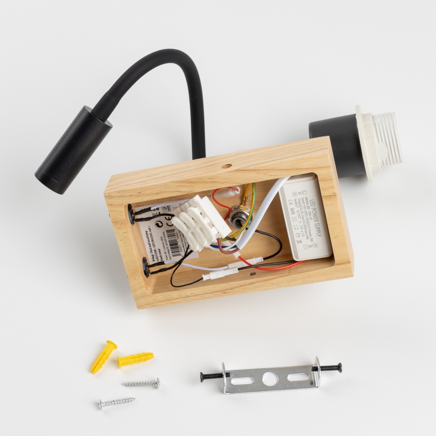 Brilagi - LED Aplique flexible NUBILA WOOD 1xE27/25W/230V + LED/3W roble/negro/color crema