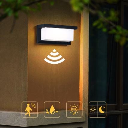 Brilagi - LED Aplique para exterior con sensor BRICKY LED/12W/230V negro IP54