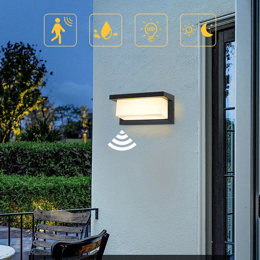 Brilagi - LED Aplique para exterior con sensor BRICKY LED/12W/230V negro IP54