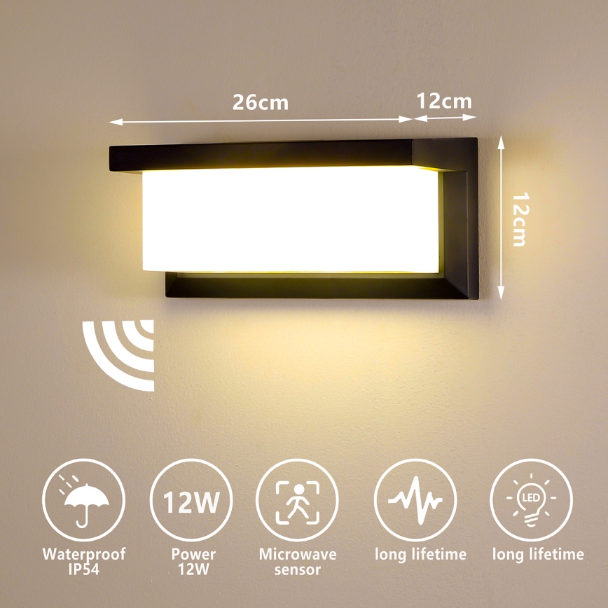Brilagi - LED Aplique para exterior con sensor BRICKY LED/12W/230V negro IP54