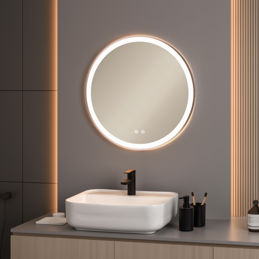 Brilagi - Espejo de baño con calefacción integrada y retroiluminación LED regulable ALU PRO LED/18W/230V, Ø 60 cm, 3000/4000/6500K, IP44, cromo mate, CRI 90