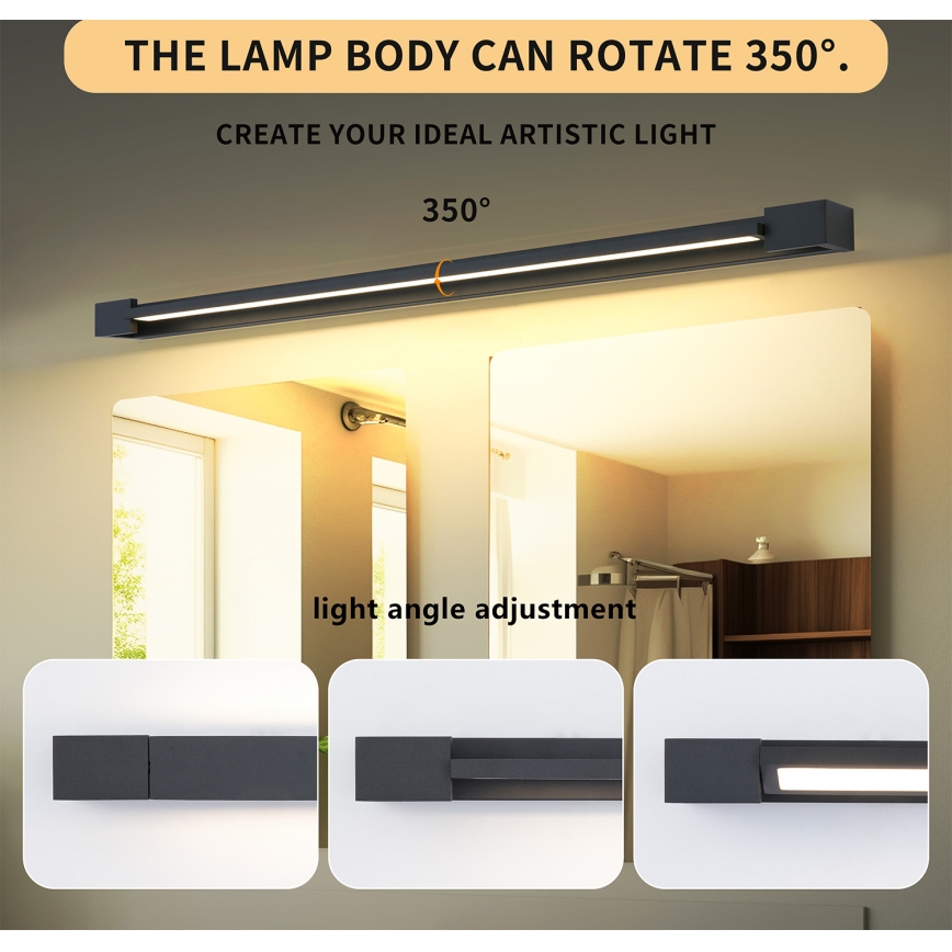 Brilagi - Iluminación LED para espejo de baño AQUA LINE LED/36W/230V 120 cm IP44 negra CRI 90