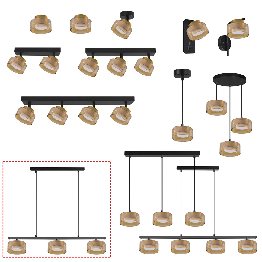 Brilagi - LED Lámpara colgante con cable AURA LUX 3xGX53/30W/230V negro/dorado