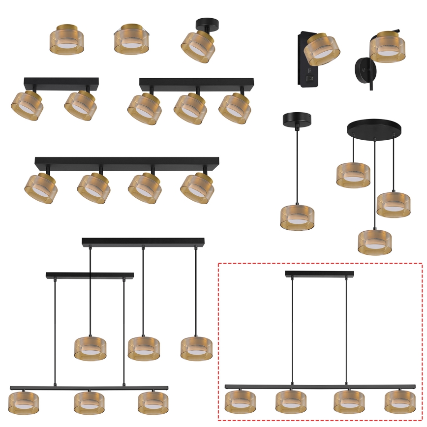 Brilagi - LED Lámpara colgante con cable AURA LUX 4xGX53/30W/230V negro/dorado