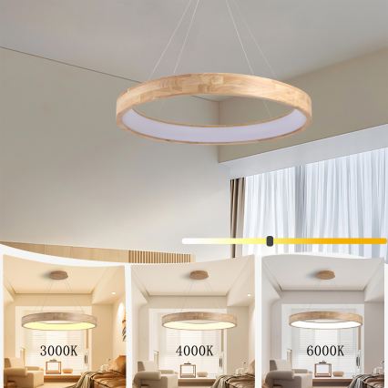 Brilagi - Lámpara colgante LED con cable FALCON WOOD LED/60W/230V 3000/4000/6000K Ø 80 cm madera