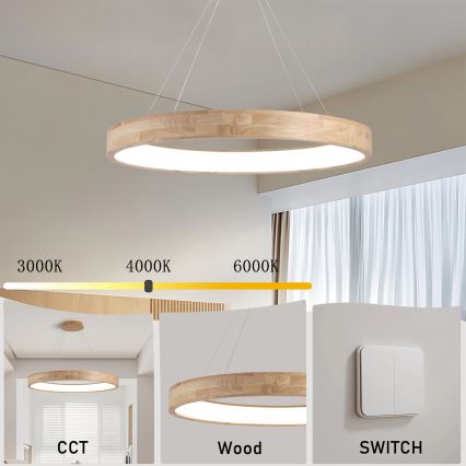 Brilagi - Lámpara colgante LED con cable FALCON WOOD LED/60W/230V 3000/4000/6000K Ø 80 cm madera