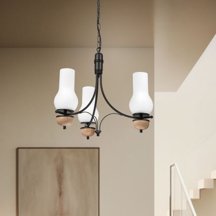 Brilagi - LED Lámpara colgante con cadena COTTAGE 3xE14/40W/230V haya/blanco