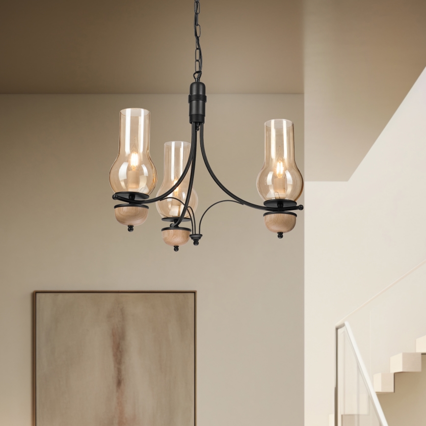 Brilagi - LED Lámpara colgante con cadena COTTAGE 3xE14/40W/230V haya/marrón