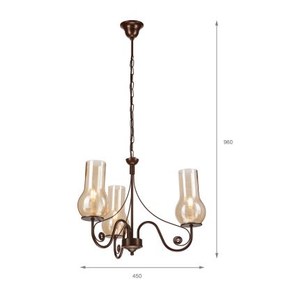 Brilagi - LED Lámpara colgante con cadena COTTAGE 3xE14/40W/230V marrón