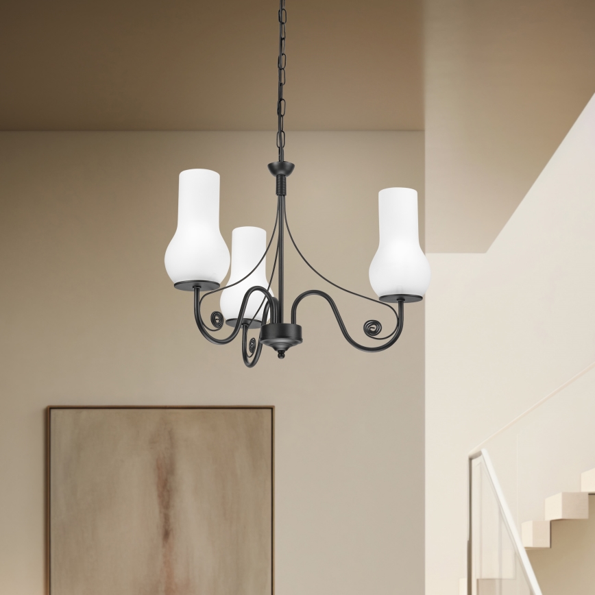 Brilagi - LED Lámpara colgante con cadena COTTAGE 3xE14/40W/230V negro/blanco