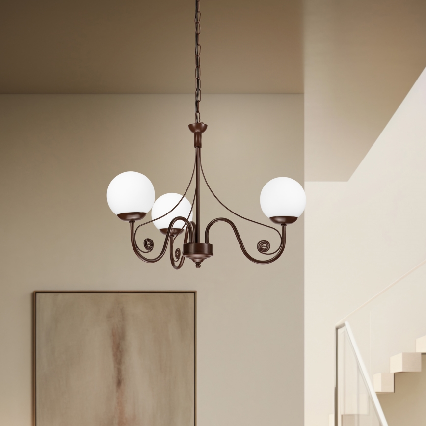 Brilagi - LED Lámpara colgante con cadena COTTAGE 3xG9/40W/230V marrón/blanco