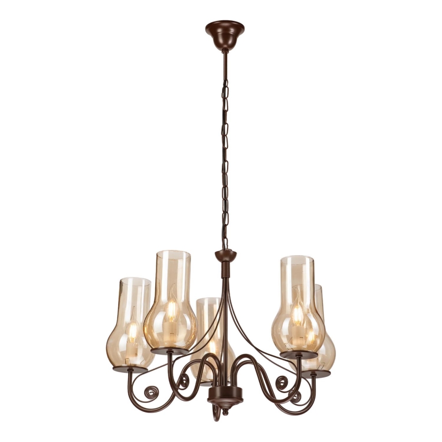 Brilagi - LED Lámpara colgante con cadena COTTAGE 5xE14/40W/230V marrón