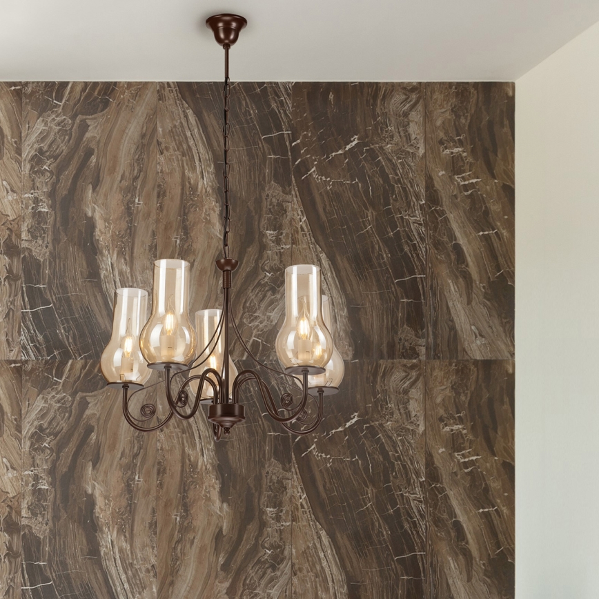 Brilagi - LED Lámpara colgante con cadena COTTAGE 5xE14/40W/230V marrón