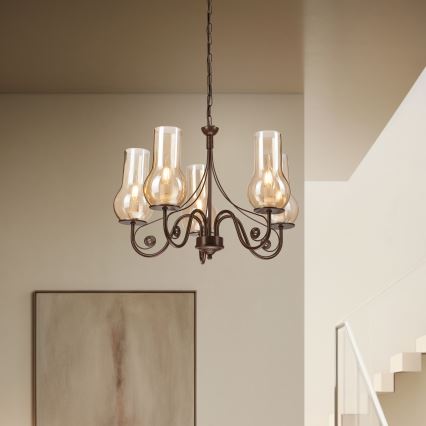 Brilagi - LED Lámpara colgante con cadena COTTAGE 5xE14/40W/230V marrón