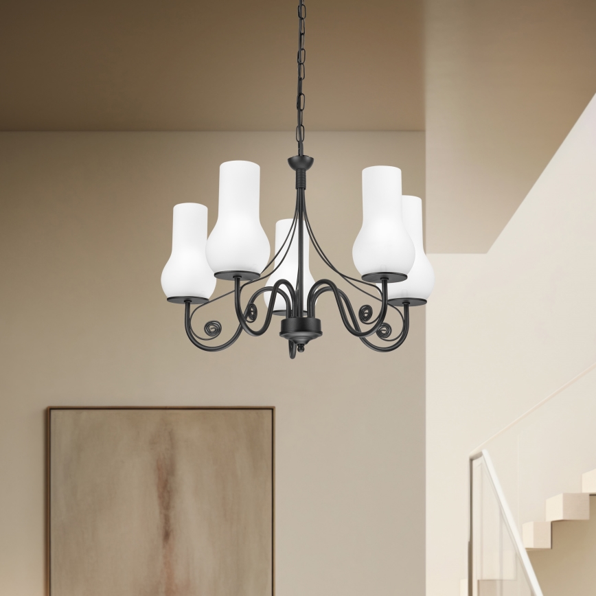 Brilagi - LED Lámpara colgante con cadena COTTAGE 5xE14/40W/230V negro/blanco