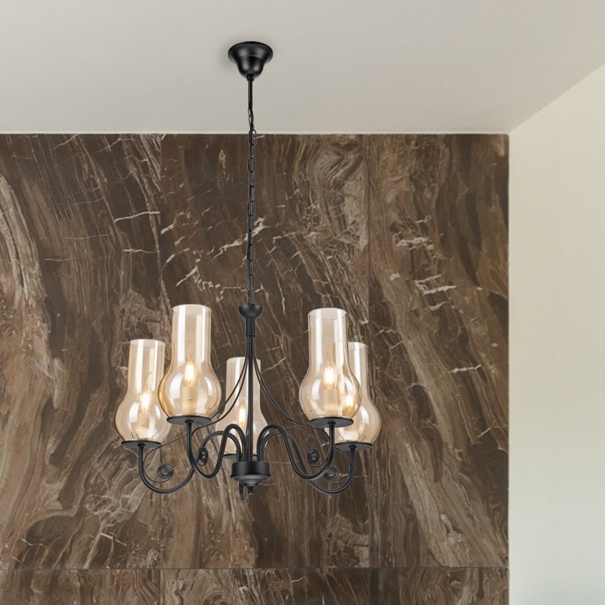 Brilagi - LED Lámpara colgante con cadena COTTAGE 5xE14/40W/230V negro/marrón