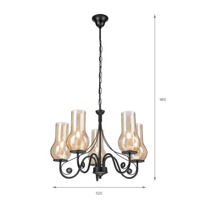 Brilagi - LED Lámpara colgante con cadena COTTAGE 5xE14/40W/230V negro/marrón