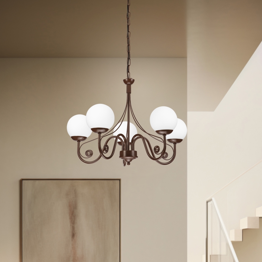 Brilagi - LED Lámpara colgante con cadena COTTAGE 5xG9/40W/230V marrón/blanco