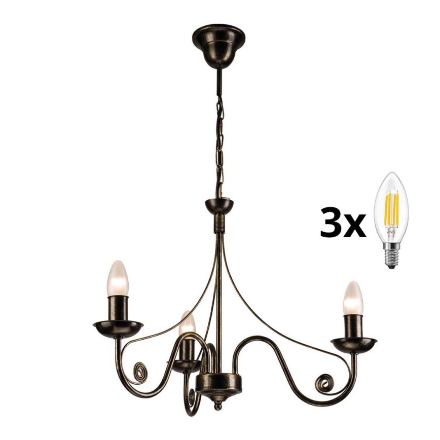 Brilagi - LED Lámpara colgante con cadena STEFANO 3xE14/40W/230V pátina negra
