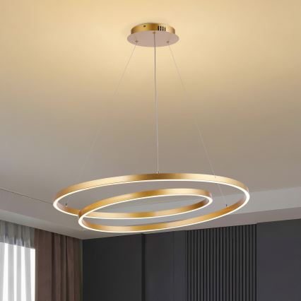 Brilagi - Lámpara colgante LED regulable suspendida por cable TWISTER LED/105W/230V 3000-6000K diámetro 100 cm dorado + mando a distancia