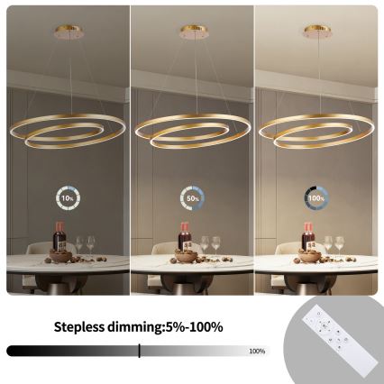 Brilagi - Lámpara colgante LED regulable suspendida por cable TWISTER LED/105W/230V 3000-6000K diámetro 100 cm dorado + mando a distancia