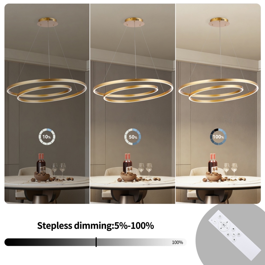 Brilagi - Lámpara colgante LED regulable suspendida por cable TWISTER LED/105W/230V 3000-6000K diámetro 100 cm dorado + mando a distancia