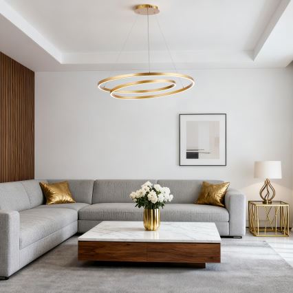 Brilagi - Lámpara colgante LED regulable suspendida por cable TWISTER LED/105W/230V 3000-6000K diámetro 100 cm dorado + mando a distancia