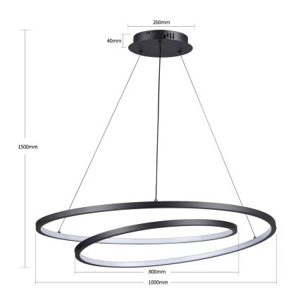 Brilagi - Lámpara colgante LED regulable con cable TWISTER LED 105 W, 230 V, 3000–6000 K, diámetro 100 cm, negra + mando a distancia