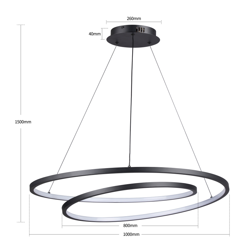 Brilagi - Lámpara colgante LED regulable con cable TWISTER LED 105 W, 230 V, 3000–6000 K, diámetro 100 cm, negra + mando a distancia