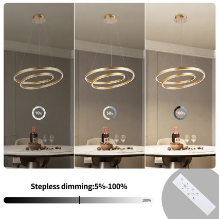 Brilagi - Lámpara colgante LED regulable en cable TWISTER LED/48W/230V 3000-6000K diámetro 50 cm color dorado + mando a distancia
