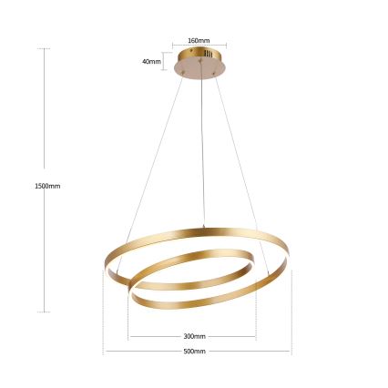 Brilagi - Lámpara colgante LED regulable en cable TWISTER LED/48W/230V 3000-6000K diámetro 50 cm color dorado + mando a distancia