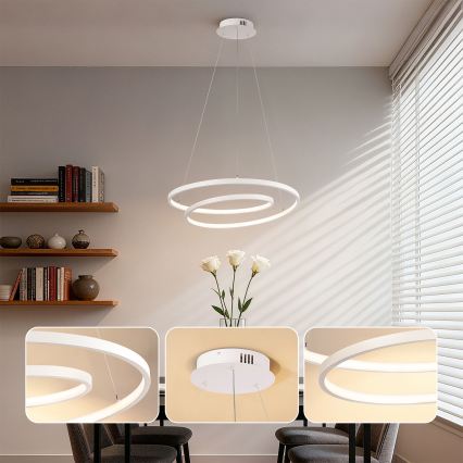 Brilagi - Lámpara colgante LED regulable TWISTER con cable de suspensión, 48 W, 230 V, 3000–6000 K, Ø 50 cm, blanca + mando a distancia