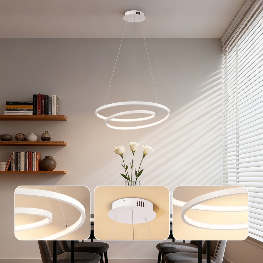 Brilagi - Lámpara colgante LED regulable TWISTER con cable de suspensión, 48 W, 230 V, 3000–6000 K, Ø 50 cm, blanca + mando a distancia