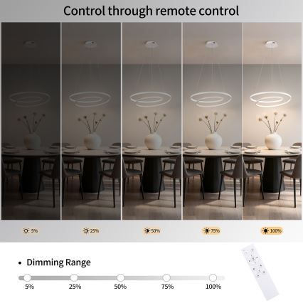 Brilagi - Lámpara colgante LED regulable TWISTER con cable de suspensión, 48 W, 230 V, 3000–6000 K, Ø 50 cm, blanca + mando a distancia