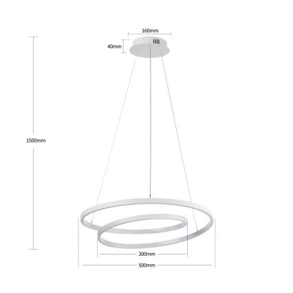 Brilagi - Lámpara colgante LED regulable TWISTER con cable de suspensión, 48 W, 230 V, 3000–6000 K, Ø 50 cm, blanca + mando a distancia