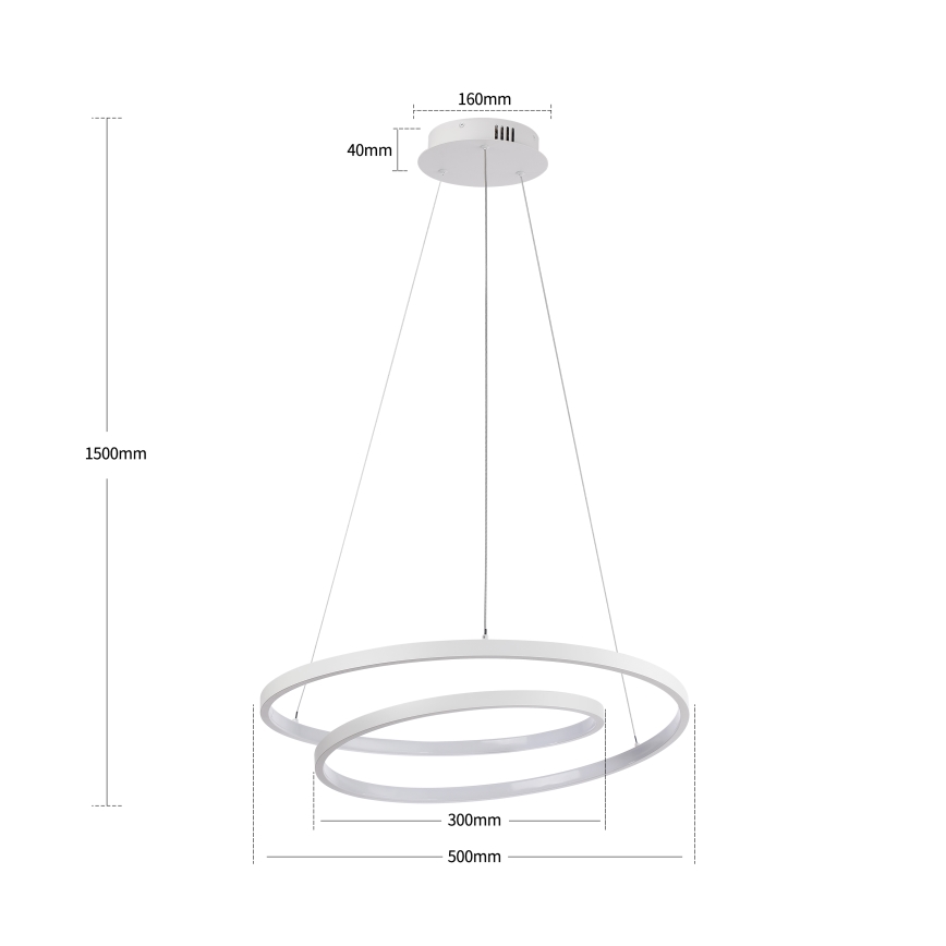 Brilagi - Lámpara colgante LED regulable TWISTER con cable de suspensión, 48 W, 230 V, 3000–6000 K, Ø 50 cm, blanca + mando a distancia
