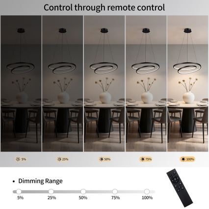Brilagi - Lámpara colgante LED regulable suspendida por cable TWISTER LED/48W/230V 3000-6000K Ø 50 cm negra + control remoto
