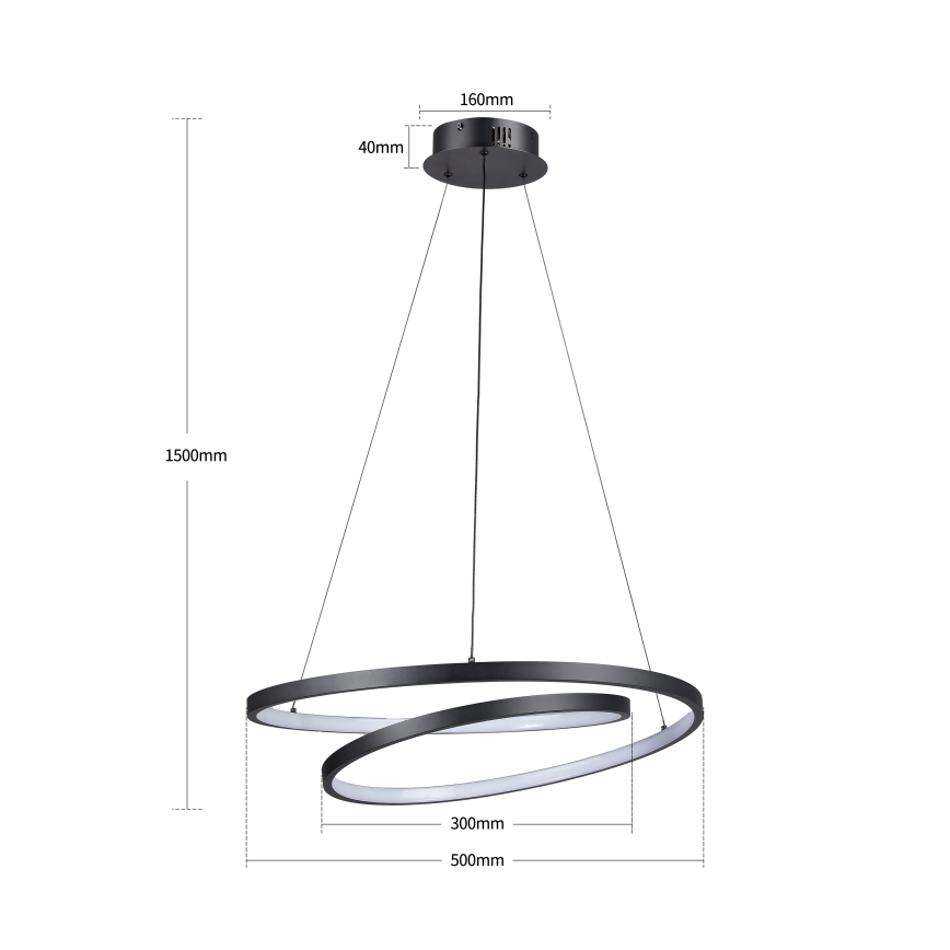 Brilagi - Lámpara colgante LED regulable suspendida por cable TWISTER LED/48W/230V 3000-6000K Ø 50 cm negra + control remoto