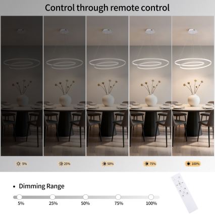 Brilagi - Lámpara colgante LED regulable con cable TWISTER LED/75W/230V 3000-6000K diámetro 70 cm blanca + mando a distancia