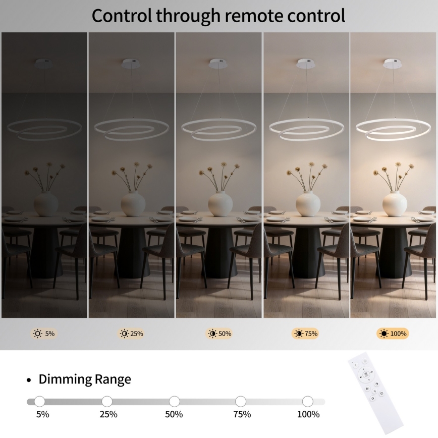 Brilagi - Lámpara colgante LED regulable con cable TWISTER LED/75W/230V 3000-6000K diámetro 70 cm blanca + mando a distancia