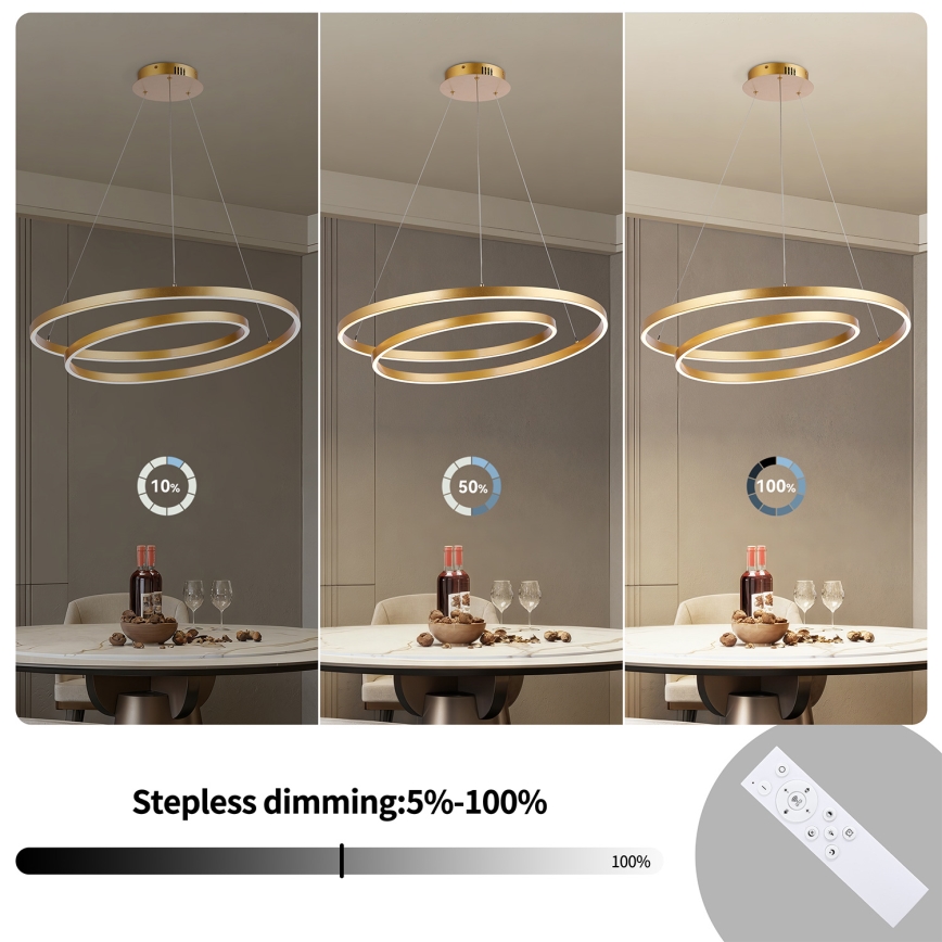 Brilagi - Lámpara colgante LED regulable TWISTER LED/75W/230V 3000-6000K Ø 70 cm dorado + mando a distancia