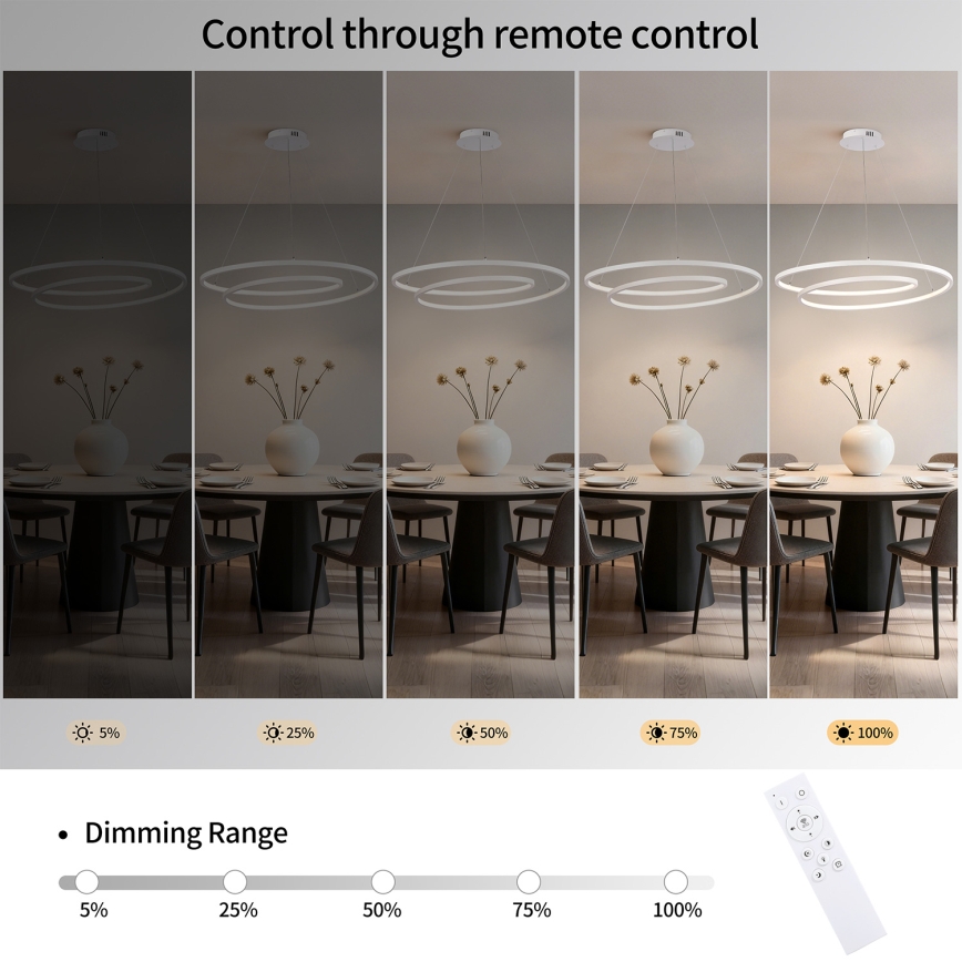Brilagi - Lámpara colgante LED regulable TWISTER 105W/230V 3000-6000K Ø 100 cm blanca + control remoto