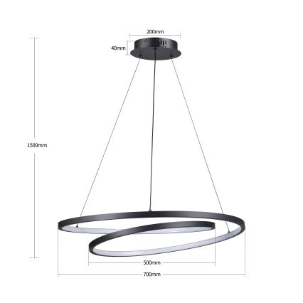 Brilagi - Lámpara colgante LED regulable en cable TWISTER LED/75W/230V 3000-6000K Ø 70 cm negra + mando a distancia