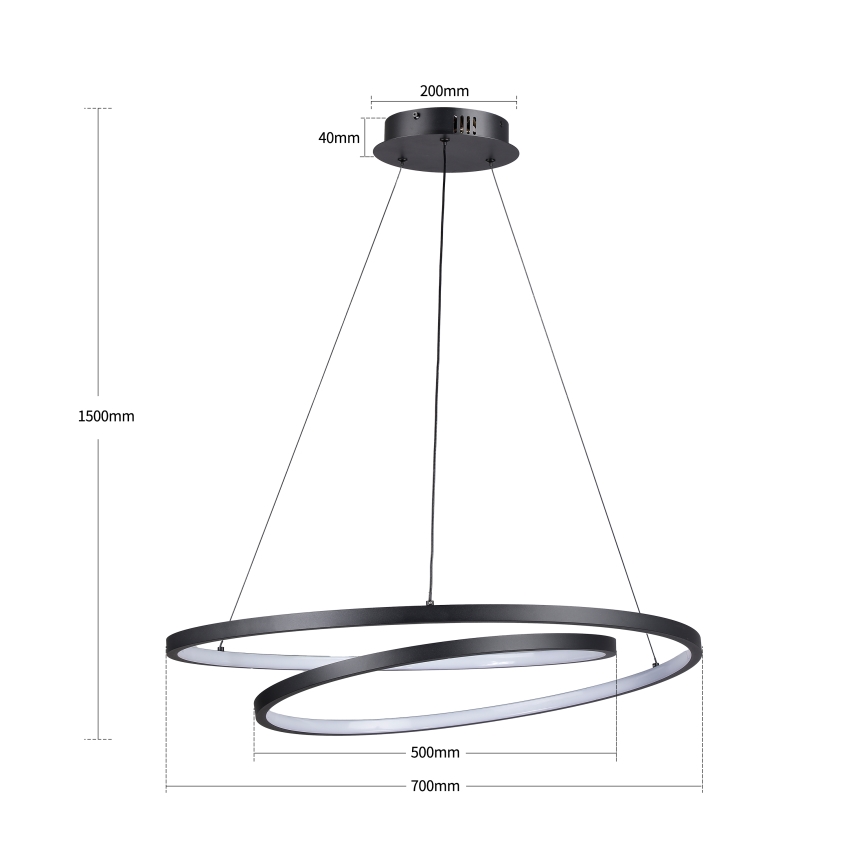 Brilagi - Lámpara colgante LED regulable en cable TWISTER LED/75W/230V 3000-6000K Ø 70 cm negra + mando a distancia