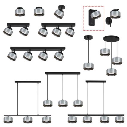Brilagi - LED Lámpara de pared con puerto USB AURA LUX 1xGX53/30W/230V negra/ahumada