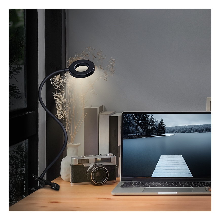 Brilagi -LED Lámpara de pinza regulable ORBELA LED/8W/5V 3000/4000/5000K negra