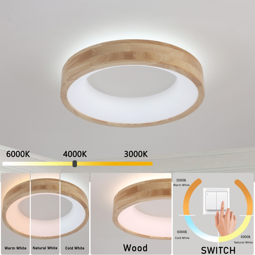 Brilagi - Luminaria de techo LED FALCON WOOD LED/30W/230V 3000/4000/6000K Ø 45 cm madera
